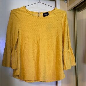 W5 Yellow Textured Bell-Sleeve Blouse